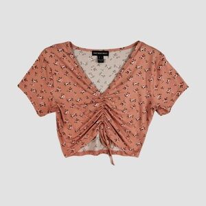 Floral Ruched Top - Brown